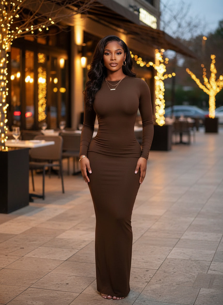 AuraFit™ Elegant Long Sleeve Maxi Dress