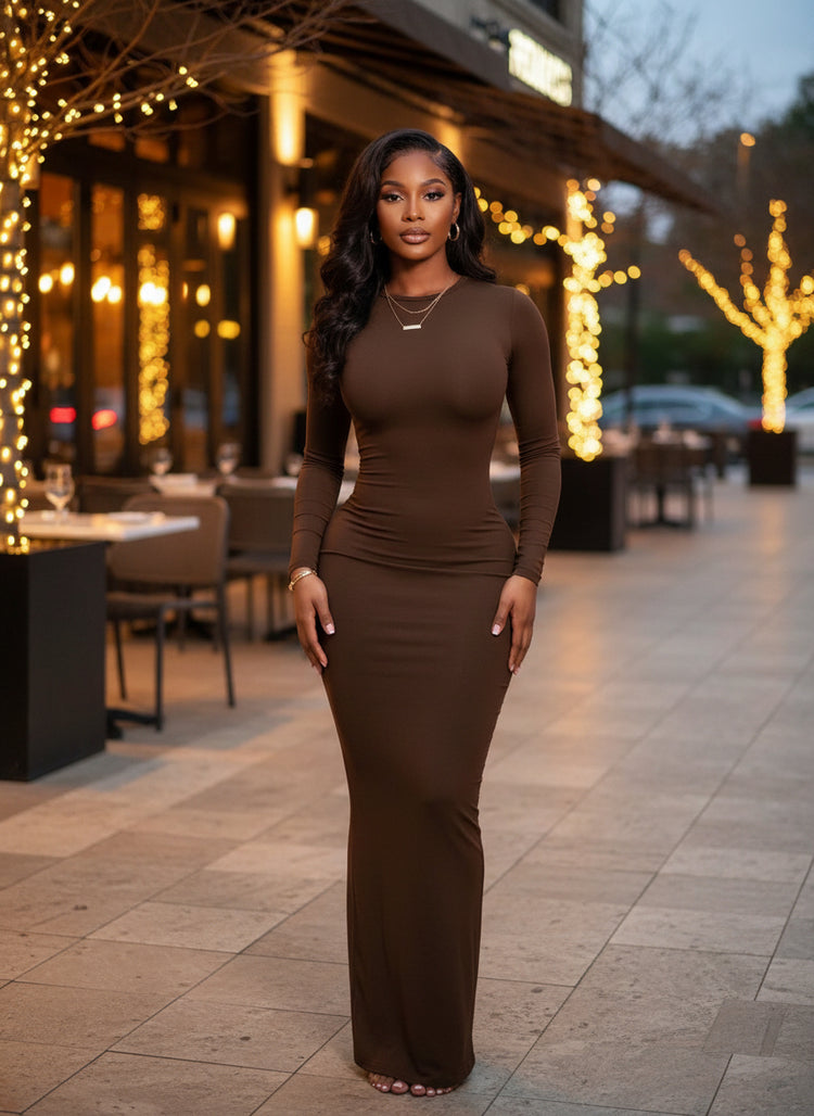 AuraFit™ Elegant Long Sleeve Maxi Dress
