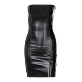 strapless PU leather bodycon dress in sleek black design, perfect for a bold and stylish look.