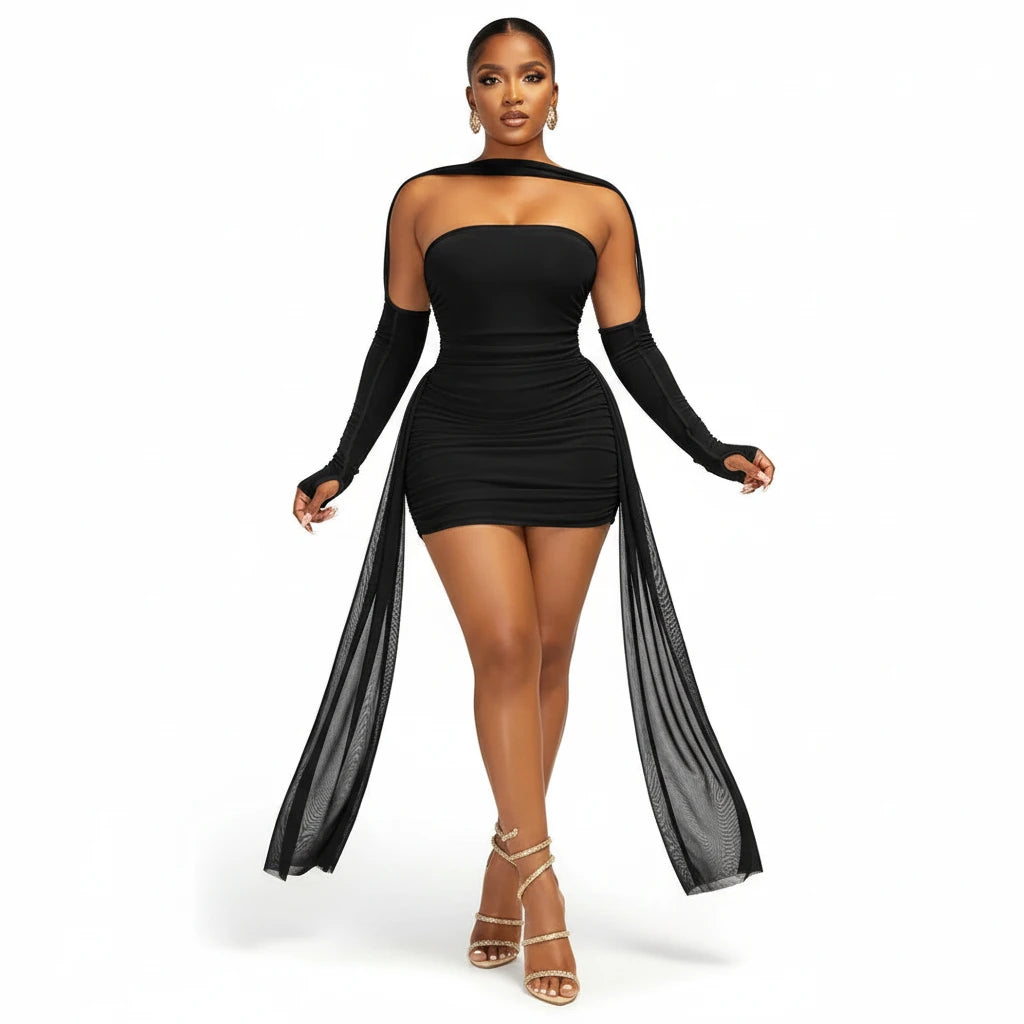 Elevate Your Night Out with Our Stunning Summer Vacation Sexy See-Through Dress & Shawl - Perfect for Midnight Clubwear and Parties!