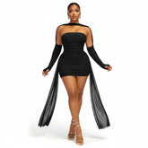 Elevate Your Night Out with Our Stunning Summer Vacation Sexy See-Through Dress & Shawl - Perfect for Midnight Clubwear and Parties!